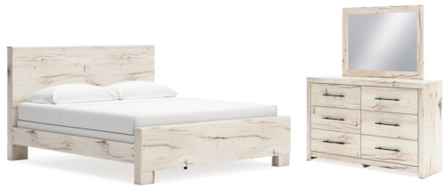 King Panel Bed, Dresser And Mirror