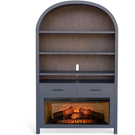 Wide Arch Bookcase with Log Fire Insert