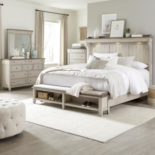 Farmhouse 4-Piece Queen Mantle Storage Bedroom Set with Bedroom Chest