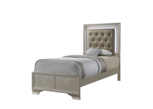 Glam Twin Bed With Upholstered LED Headboard