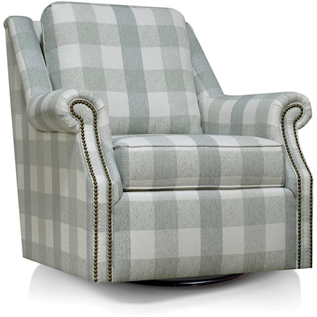 Transitional Swivel Glider Accent Chair with Nailhead Trim