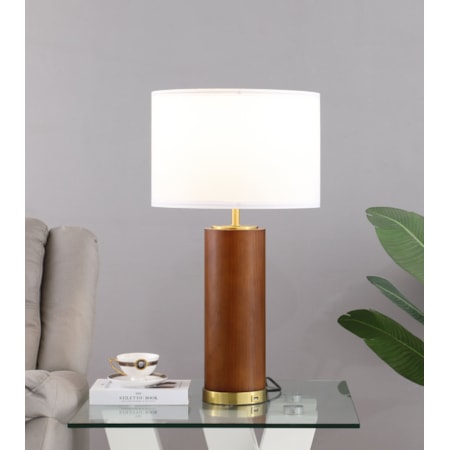 28-inch Drum Shade Wood Frame Table Lamp