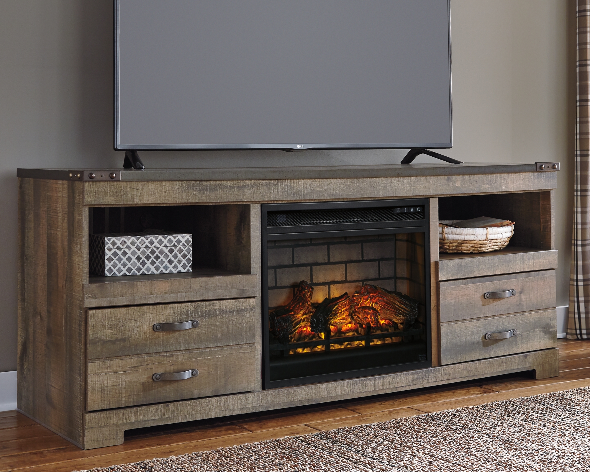 Signature Design by Ashley Trinell 63" TV Stand With Electric Fireplace
