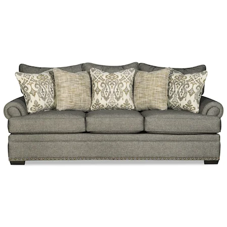 Transitional Sofa with Rolled Armrests & Nail-Head Trim