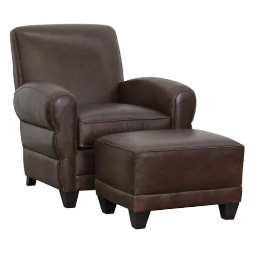 Casual Leather Chair & Ottoman Set w/Robust Arms