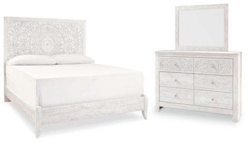 King Panel Bed, Dresser And Mirror