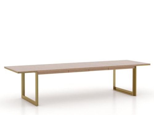 Contemporary Dining Table with Gold Metal Base and 2 Leaves