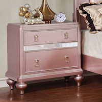 Transitional 2 Drawer Nightstand with Felt-Lined Top Drawers and Mirror Trim