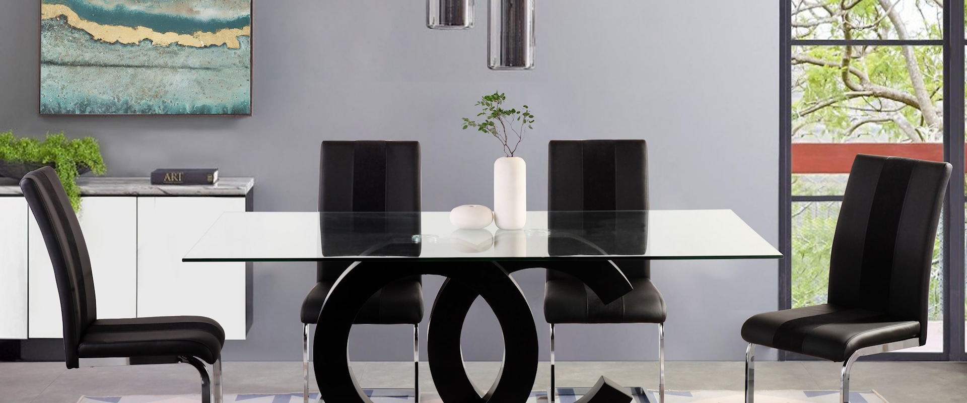 Contemporary Dining Table Set with 4 Dining Chairs