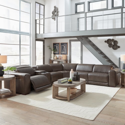 Contemporary 6-Piece Power Reclining Sectional Sofa with USB Ports
