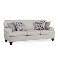 Transitional 3-Cushion Stationary Sofa with Turned Legs