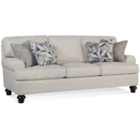 Transitional 3-Cushion Stationary Sofa with Turned Legs