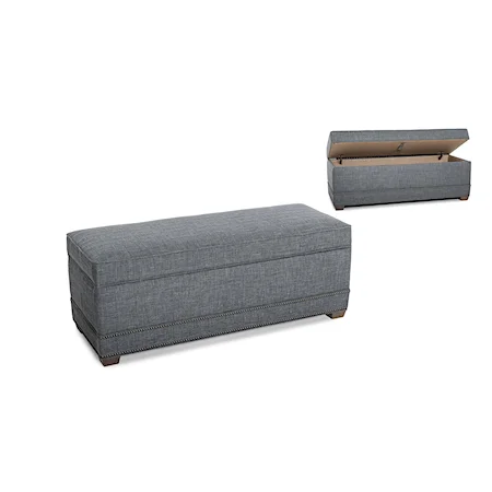 Transitional Storage Ottoman with Nailhead Trim and Tapered Legs