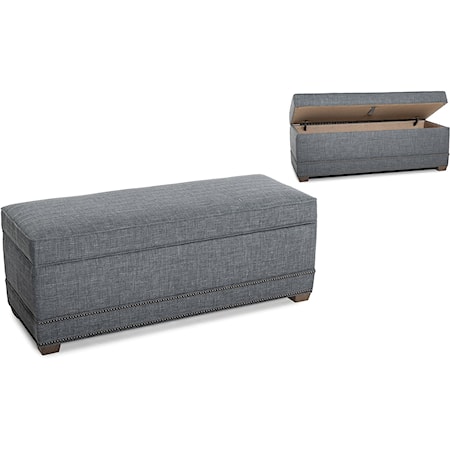 Transitional Storage Ottoman with Nailhead Trim and Tapered Legs
