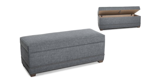Transitional Storage Ottoman with Nailhead Trim and Tapered Legs