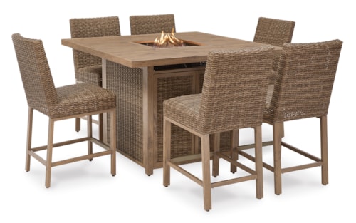 7-Piece Bar Height Fire Pit Dining Set