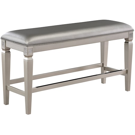 Glam Upholstered Counter-Height Dining Bench with Embellishments