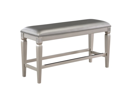 Glam Upholstered Counter-Height Dining Bench with Embellishments