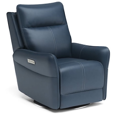 Contemporary Swivel Recliner with Power Headrest & Lumbar