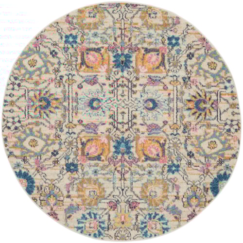 4'  Ivory/Multi Round Rug