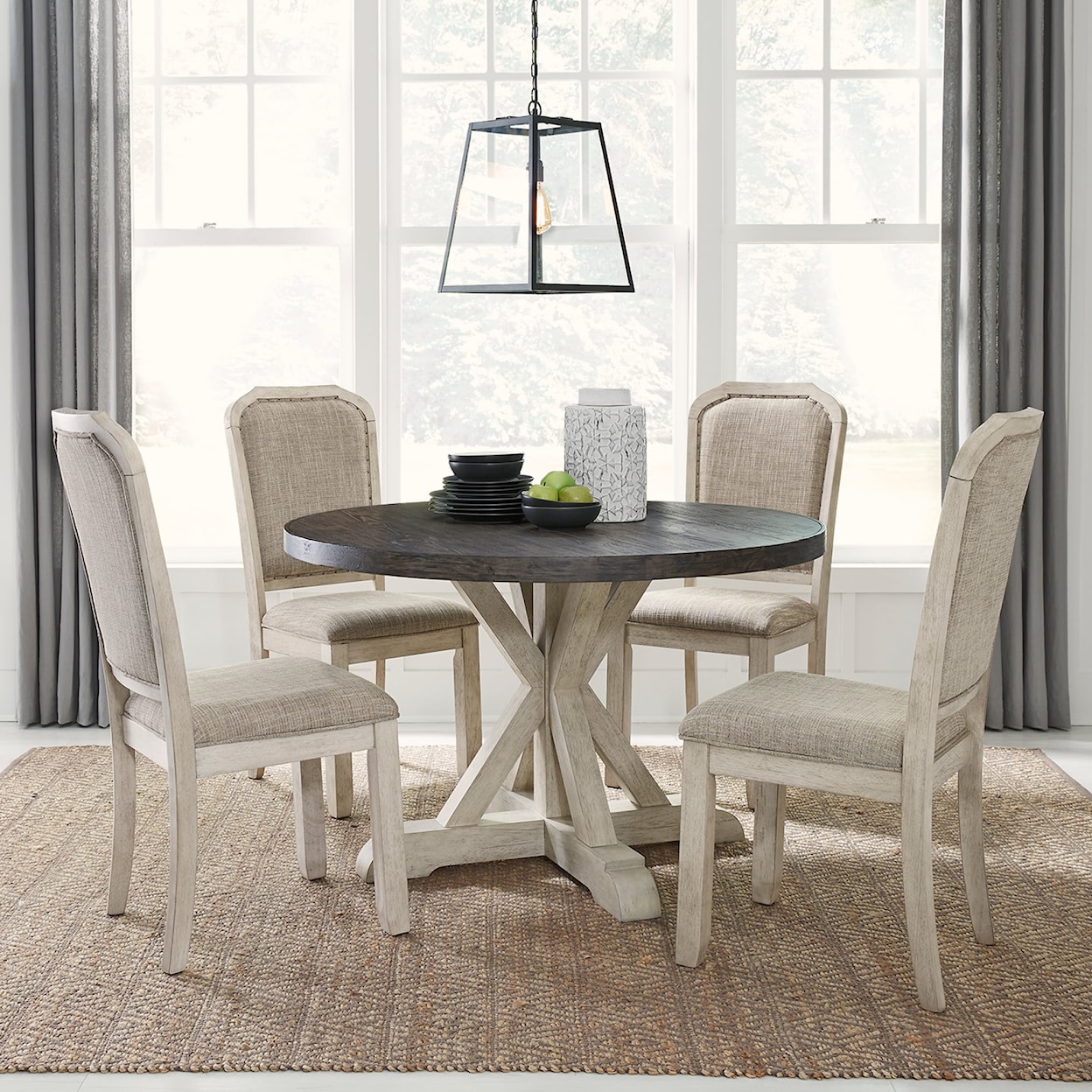 Liberty Furniture Willowrun Two-Tone 5-Piece Pedestal Table Set