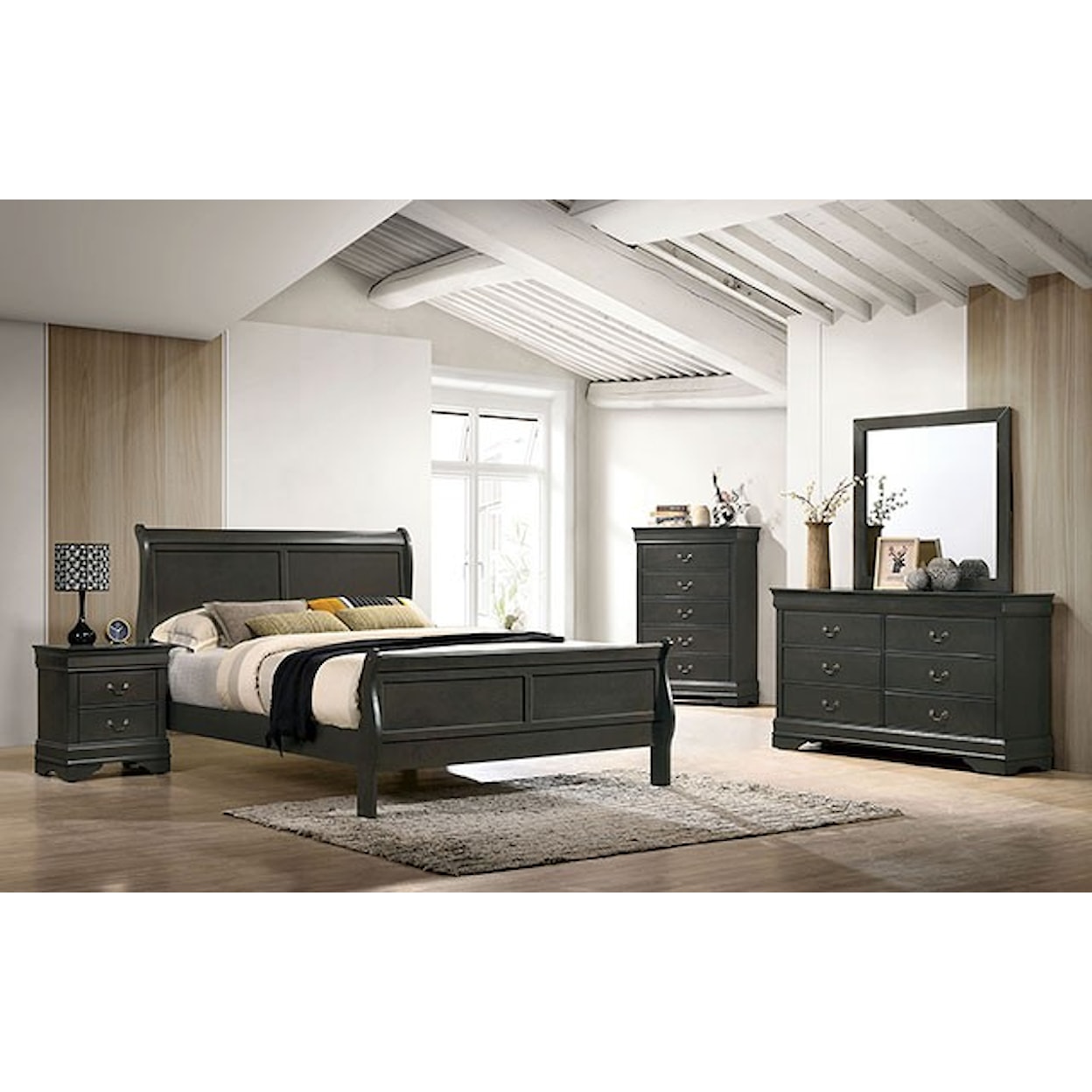 FUSA Louis Philippe Cal. King Bed, Gray