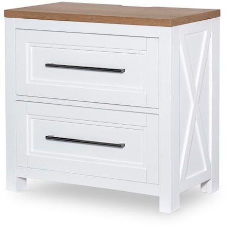 Rustic 2-Drawer Nightstand with USB Outlets
