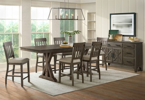 Farmhouse 8-Piece Counter-Height Dining Set with Server