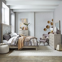 Contemporary 4-Piece King Bedroom Set with Decorative Tile Design Headboard