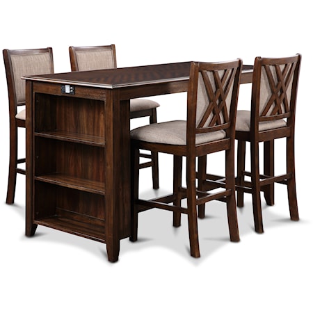 Transitional 5-Piece Counter Height Dining Set with 60" Table