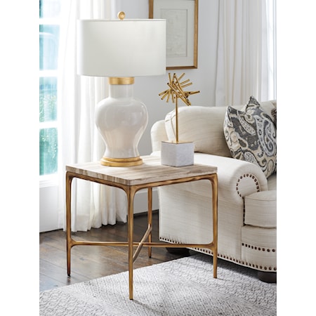 Menlo Park Metal End Table With Stone Top