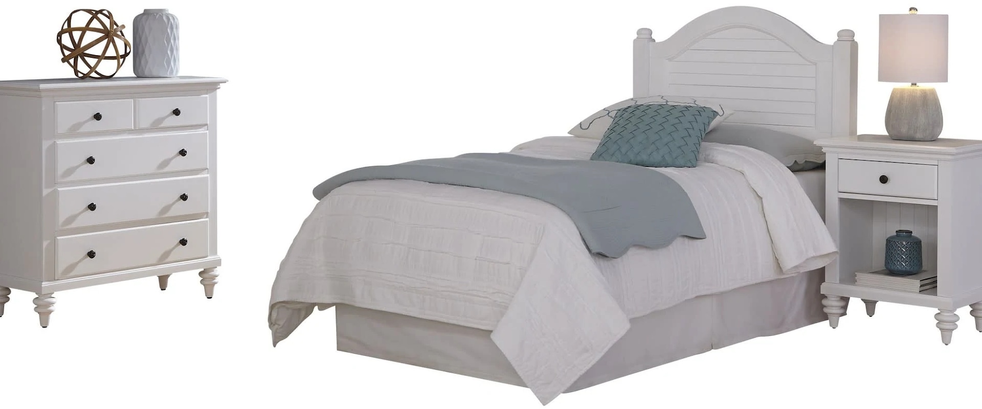 Coastal 3 Piece Twin Bedroom Set with Off-White Finish
