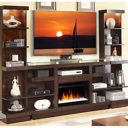 Contemporary Fireplace Entertainment Center with LED Lighting