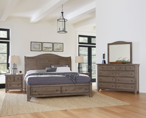 Farmhouse 4-Piece Queen Arched Bedroom Set with Footboard Storage
