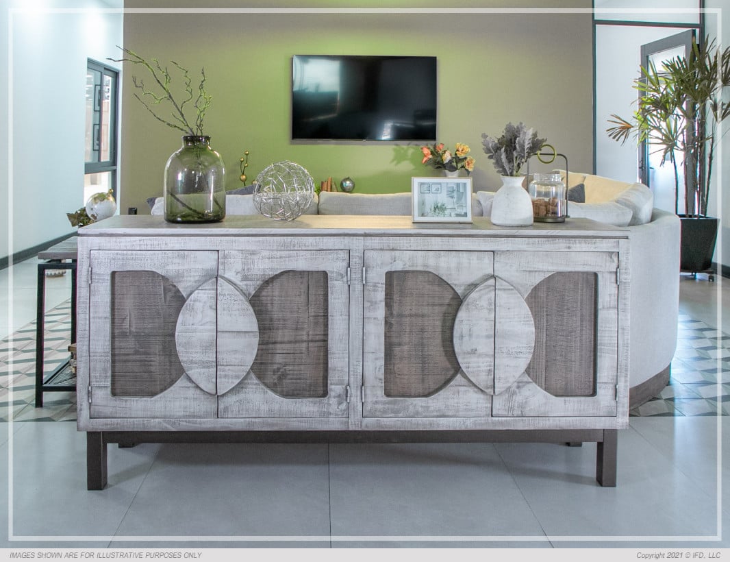 International Furniture Direct Cosalá IFD8081CNSWT Rustic White 4Door Console Table Westrich