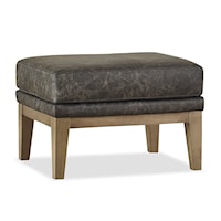 Transitional Ottoman with Exposed Wood Legs