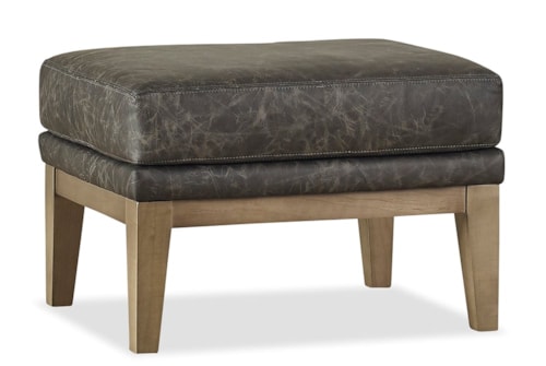Transitional Ottoman with Exposed Wood Legs