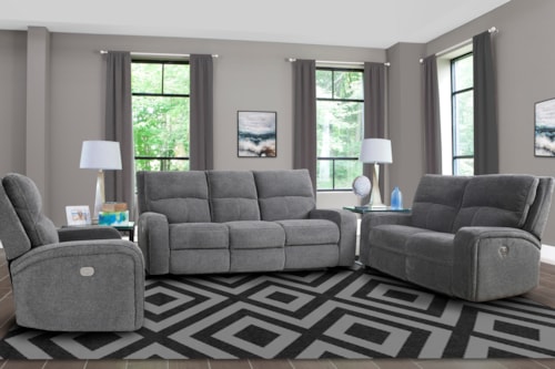 Casual 3-Piece Power Reclining Living Room Set with Power Headrests