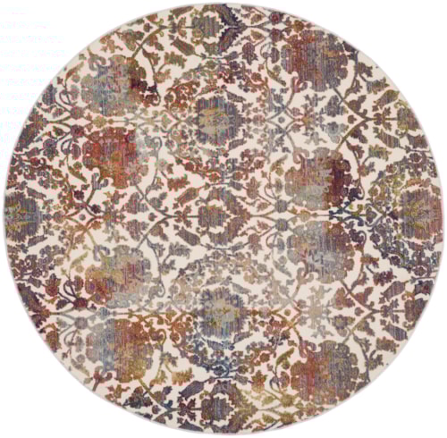 6' x 6'Round White/Multi Round Rug