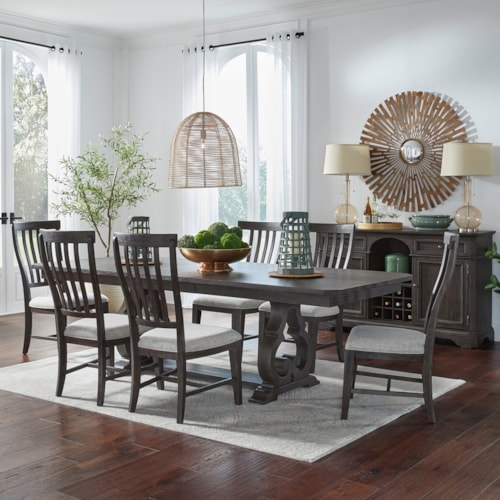 Transitional 7-Piece Trestle Table Set