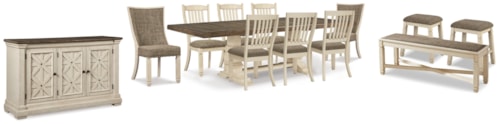 Dining Table With 8 Chairs And Bench With Server And 2 Stools