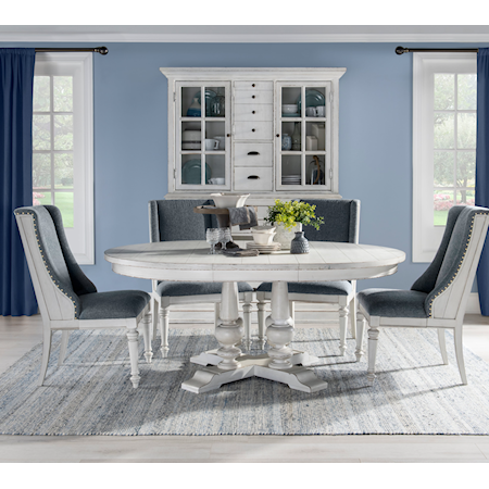 Farmhouse Dining Set with Round Table and 4 Host Chairs