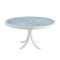 Outdoor Coastal Round Dining Table with Blue Glass Top