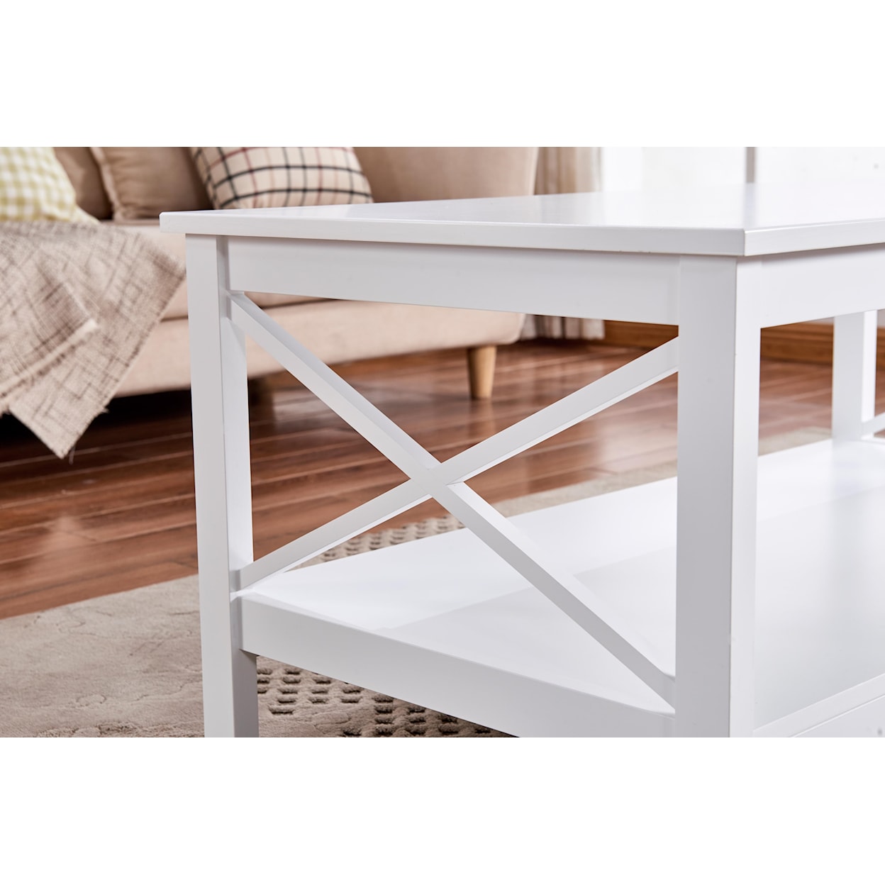 Milton Greens Stars Coffee Tables WHITE X-SIDE PANEL COFFEE TABLE | WITH BOTTO