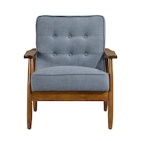 Contemporary Button Tuft Back Wood Frame Armchair- Cornflower