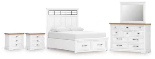 5pc King Storage Bed, Dresser, Mirror & 2 Nightstands 