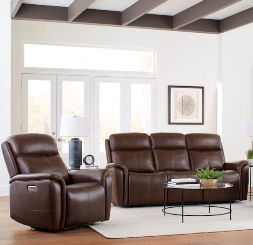 Casual Power Reclining Sofa and Recliner Set with Power Headrests