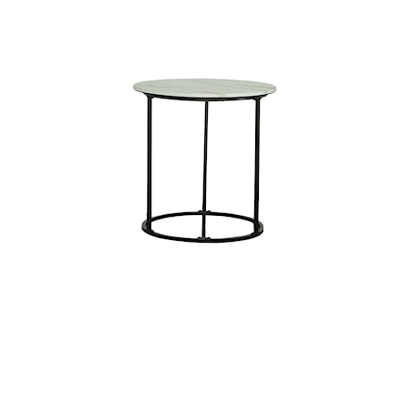 Transitional Round End Table with Faux Marble Top