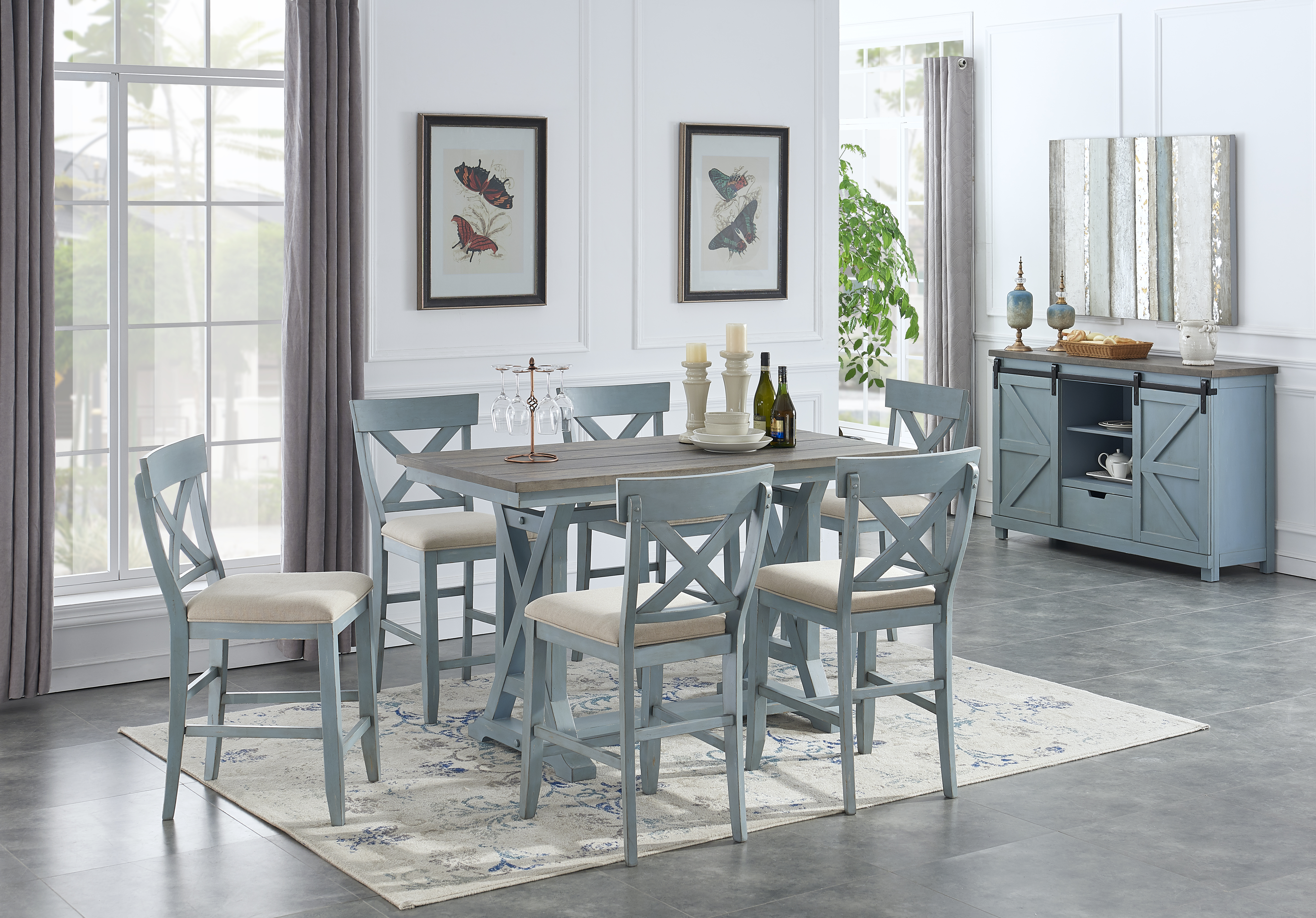 Blue counter best sale height dining chairs