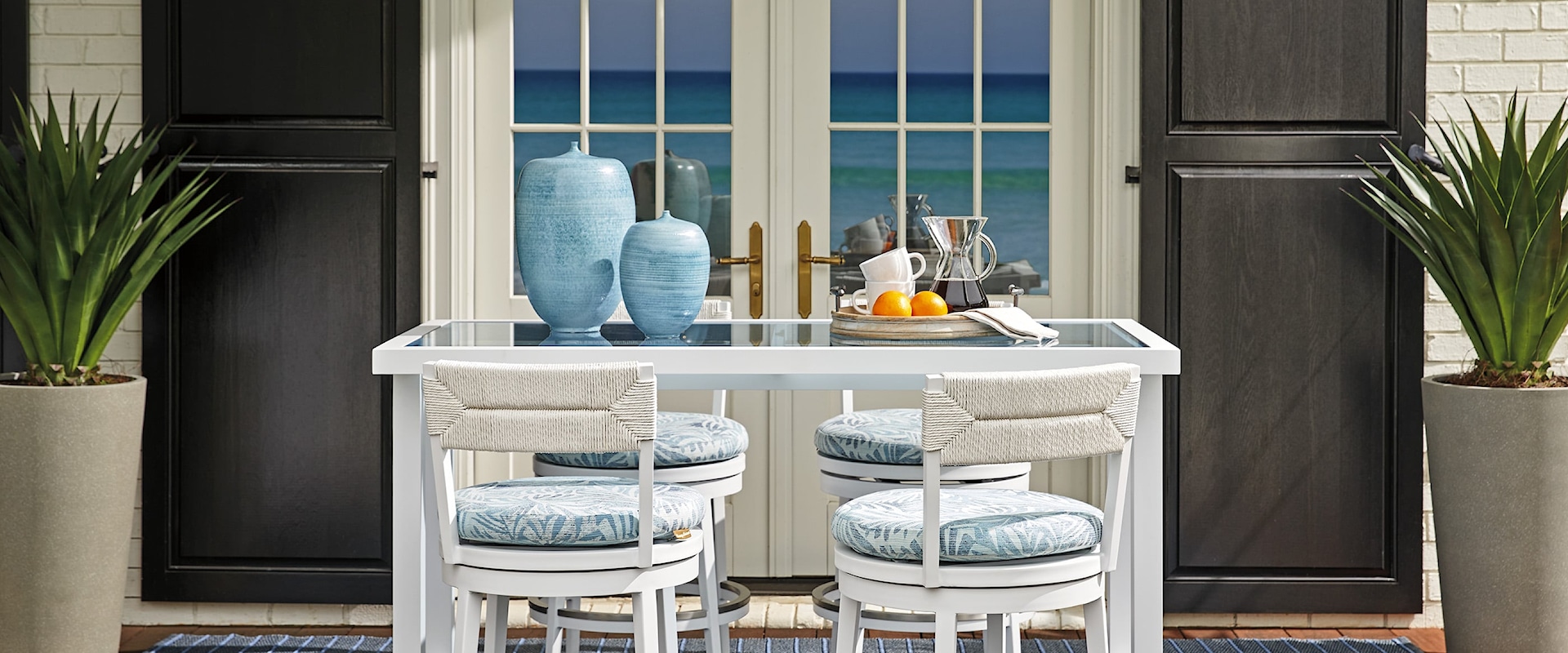 Outdoor Coastal 5-Piece Dining Set with Counter-Height Stools